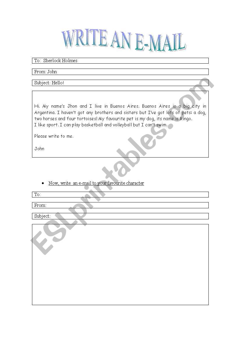 Write an e-mail worksheet