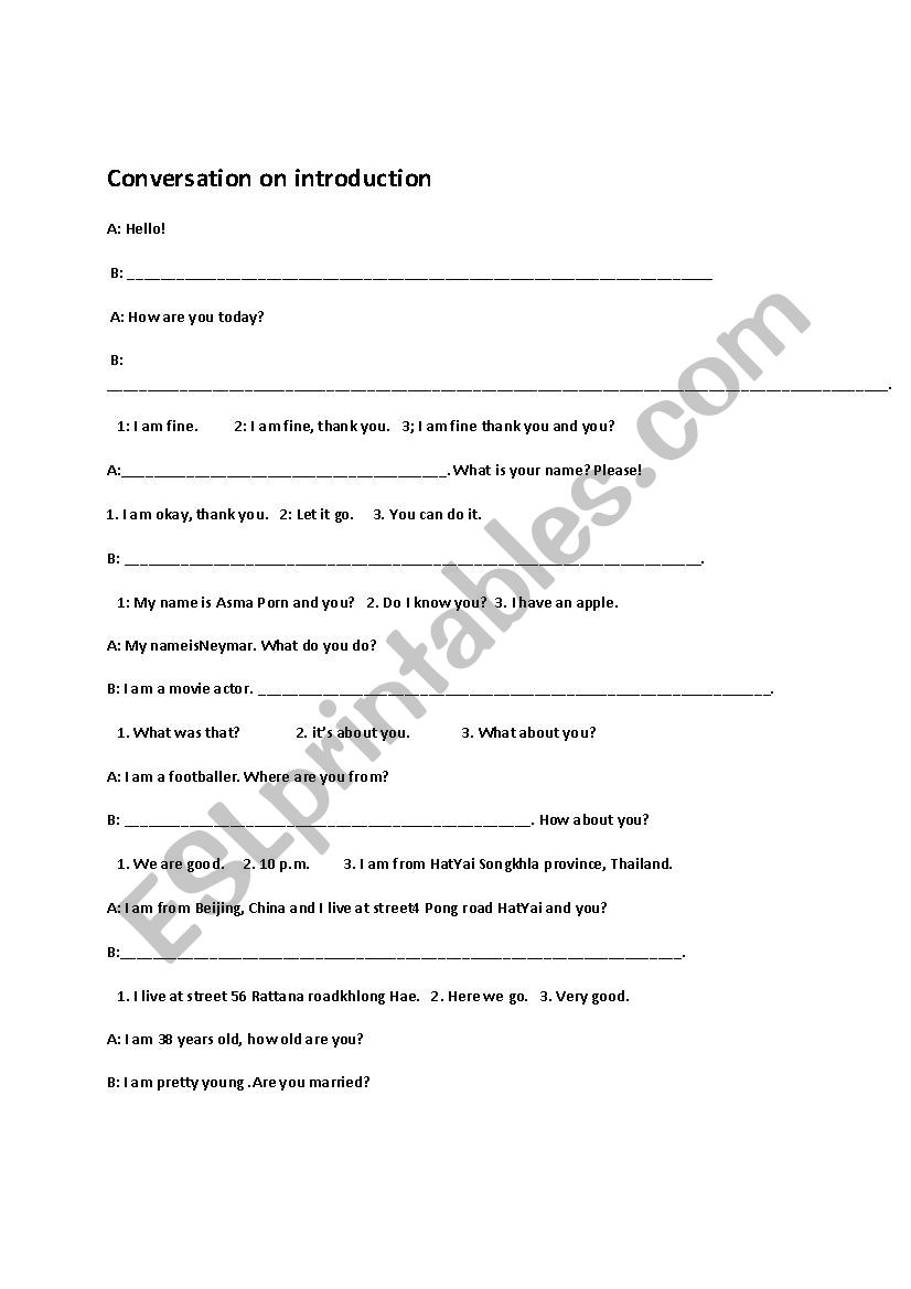    Introduction Conversation worksheet