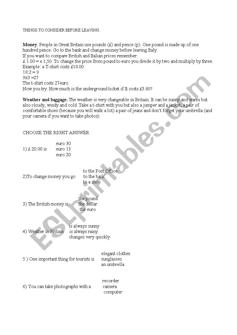 a trip to London part 1 worksheet