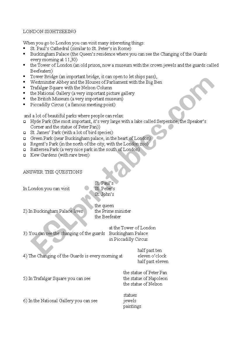 a trip to London part 2 worksheet