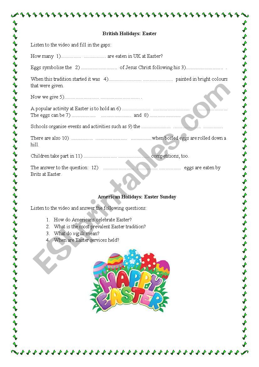 Easter in UK-Listening worksheet