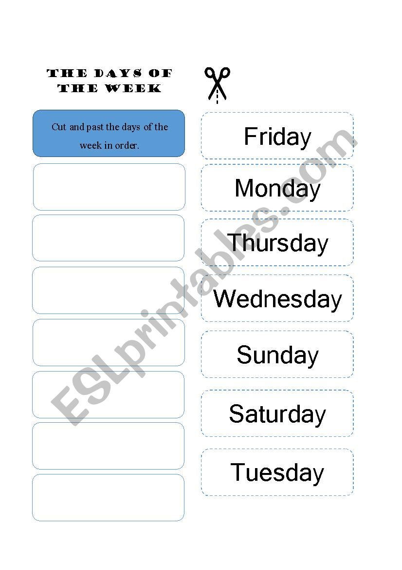 The days of the week worksheet