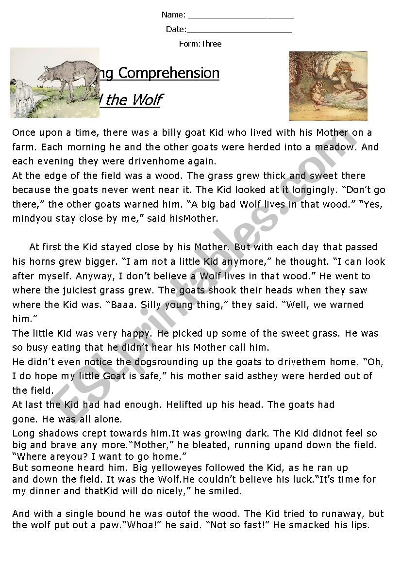 Reading Comprehension Fable (The Kid and the Wolf) 