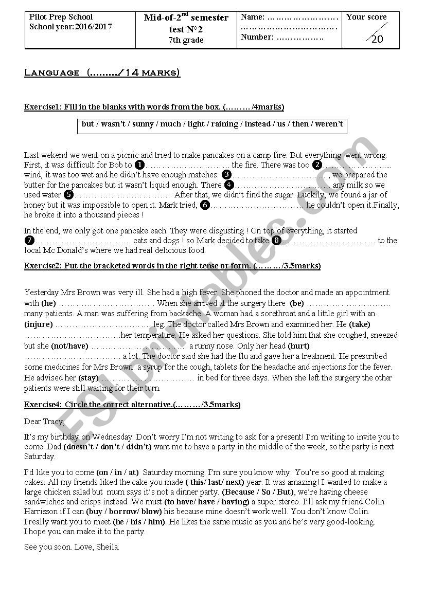 7th grade Mid-second semester test 2