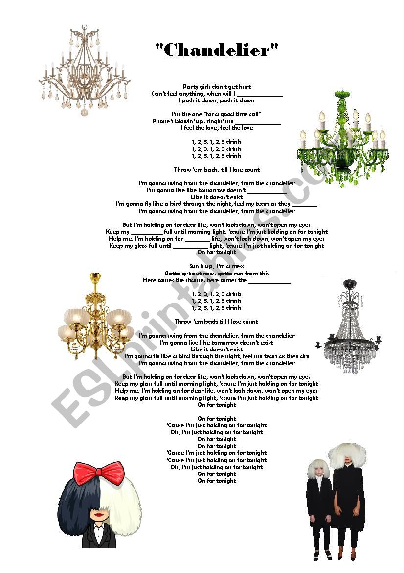 Chandelier by Sia worksheet