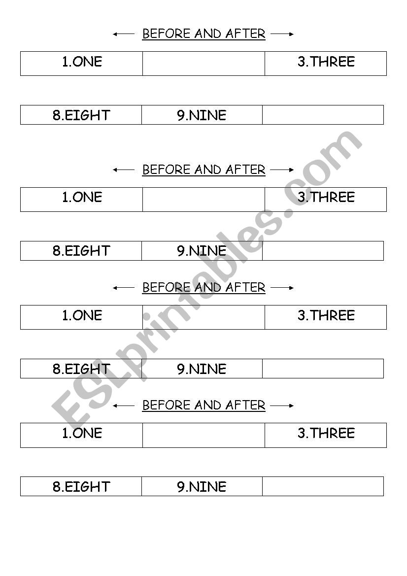 Before and After-Maths worksheet