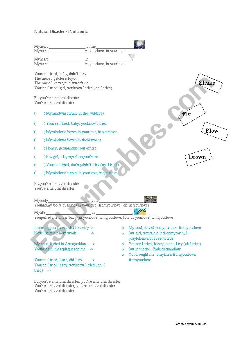 Natural Disaster - Pentatonix worksheet