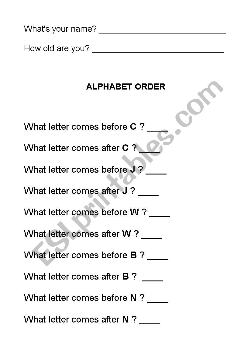 Alphabet order worksheet