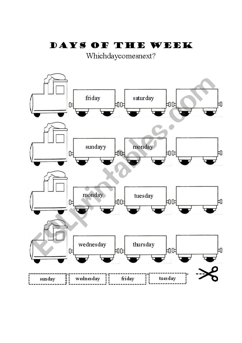 Which day comes next ? worksheet