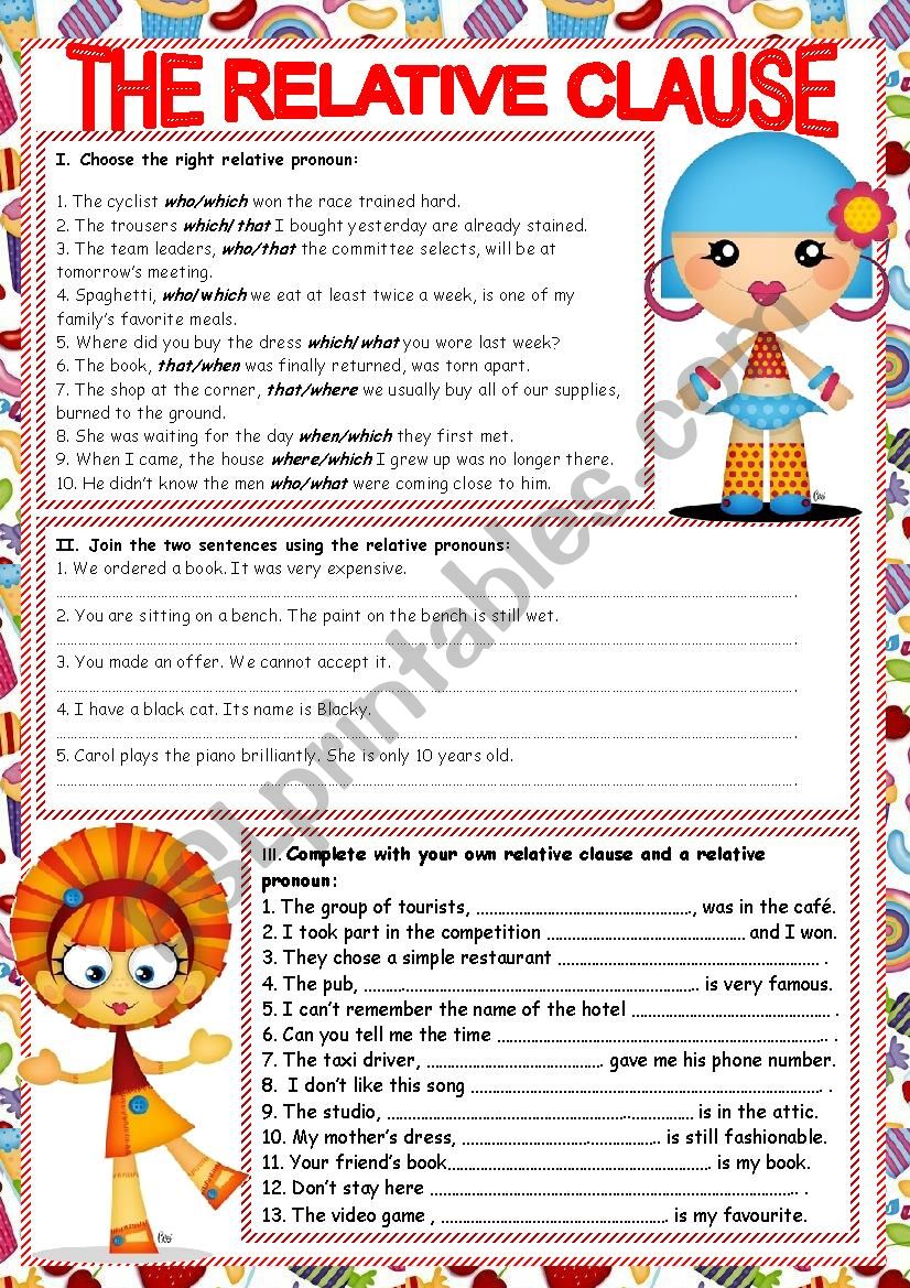The relative clause worksheet The relative clause worksheet
