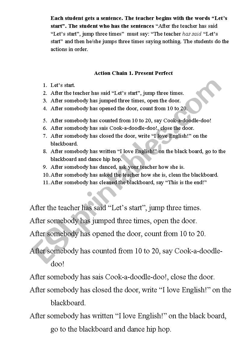 Present Perfect Action Chain worksheet