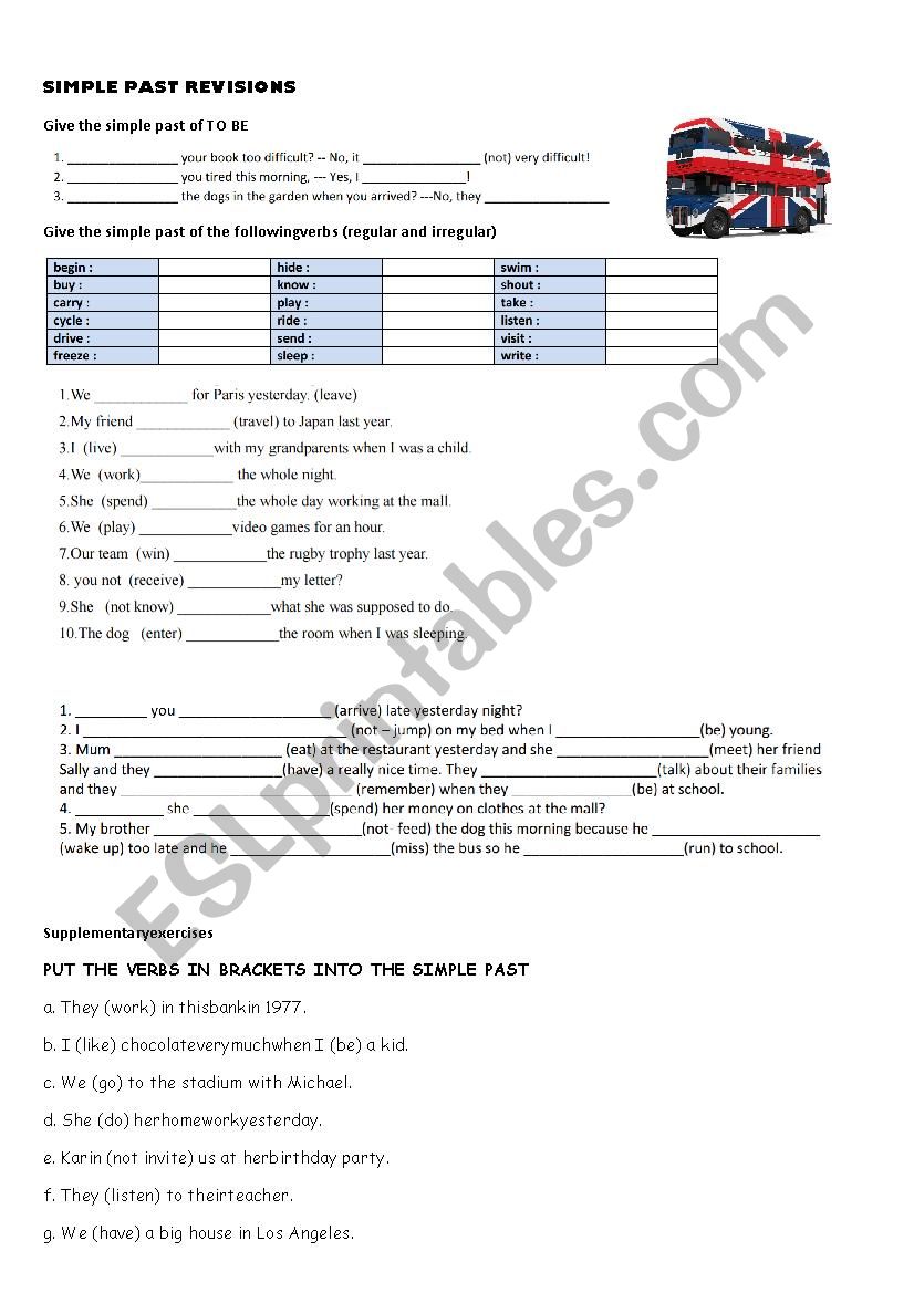 Simple Past Revision Exercises