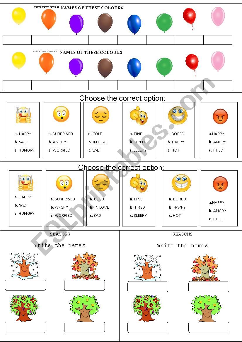 MONTHS, COLOURS AND FEELINGS  worksheet