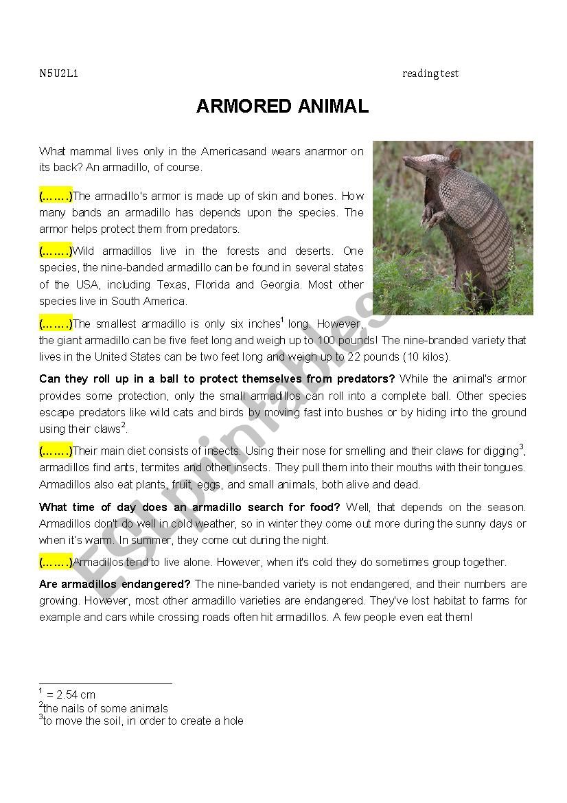 Reading Comprehension animal worksheet