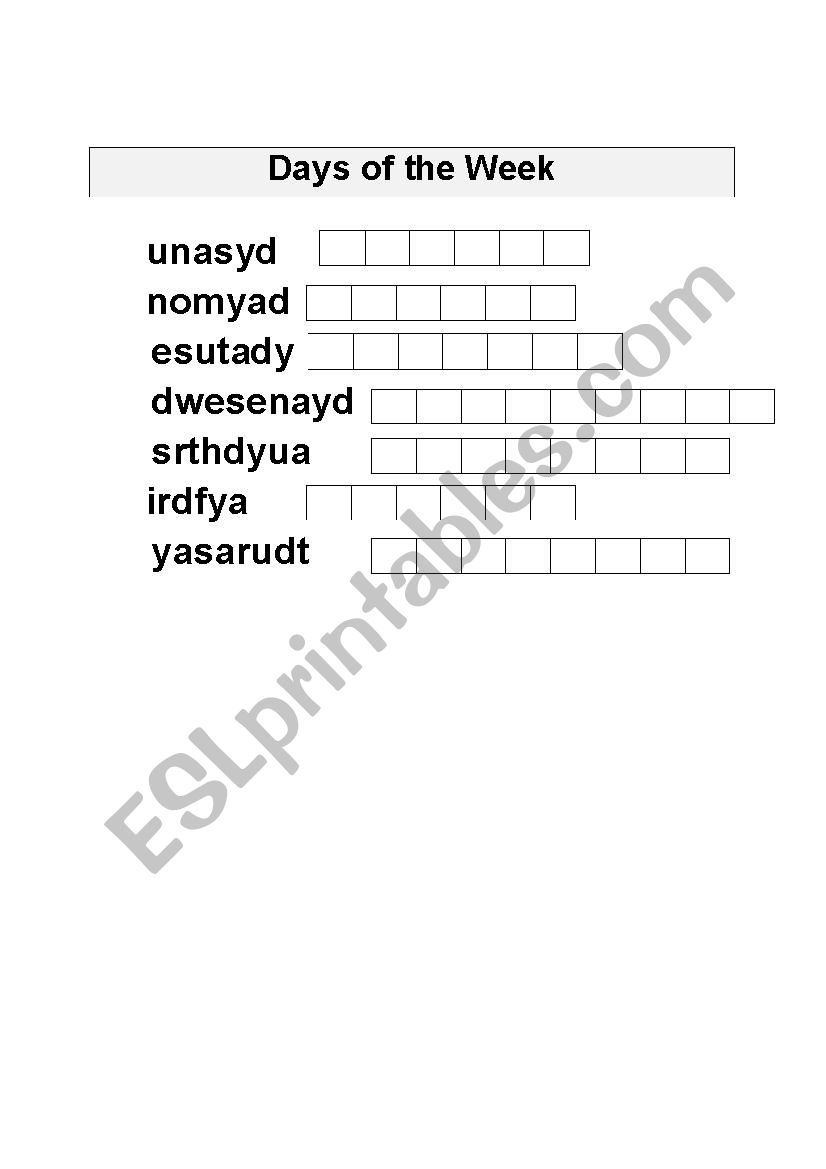 Days of the week worksheet