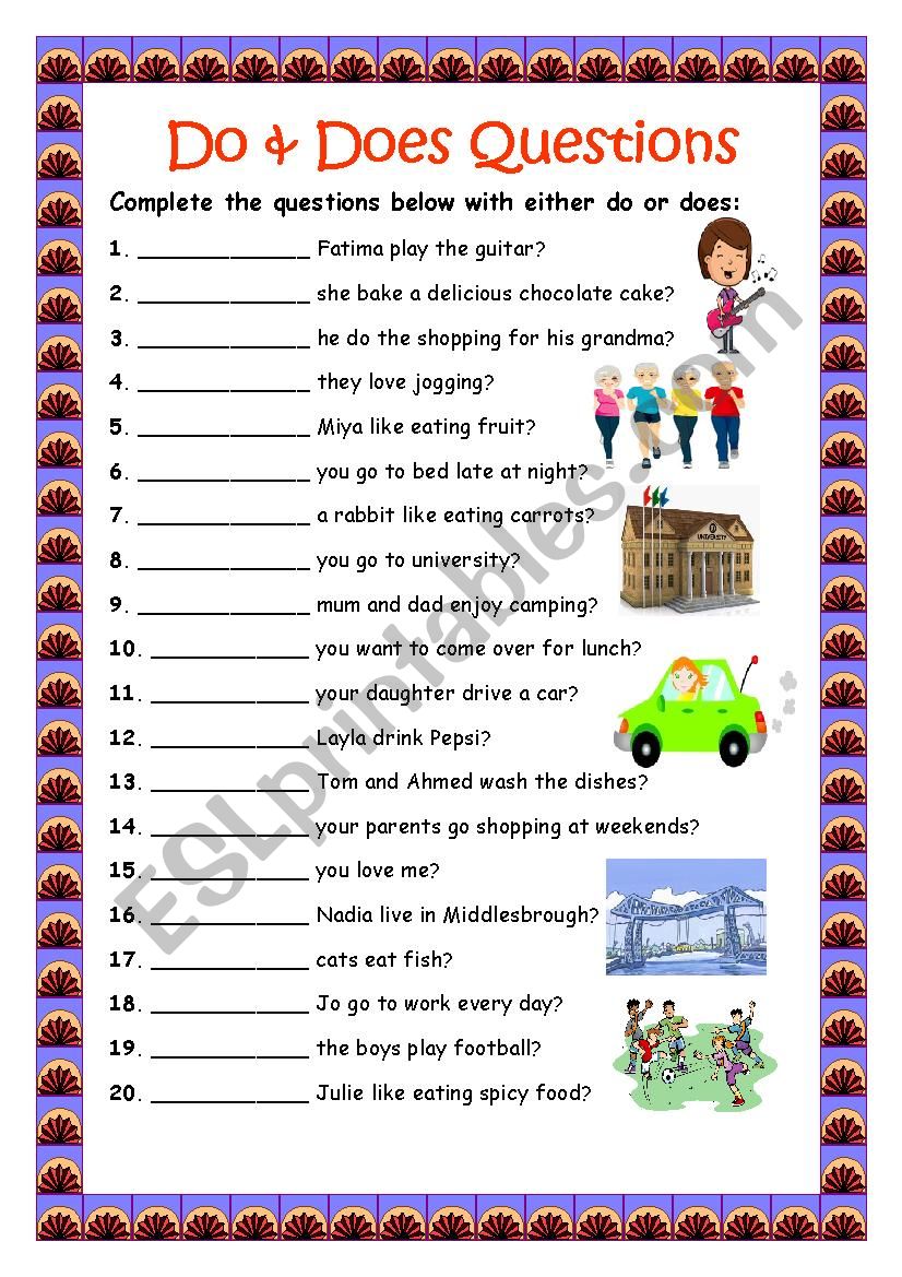 worksheet for questions