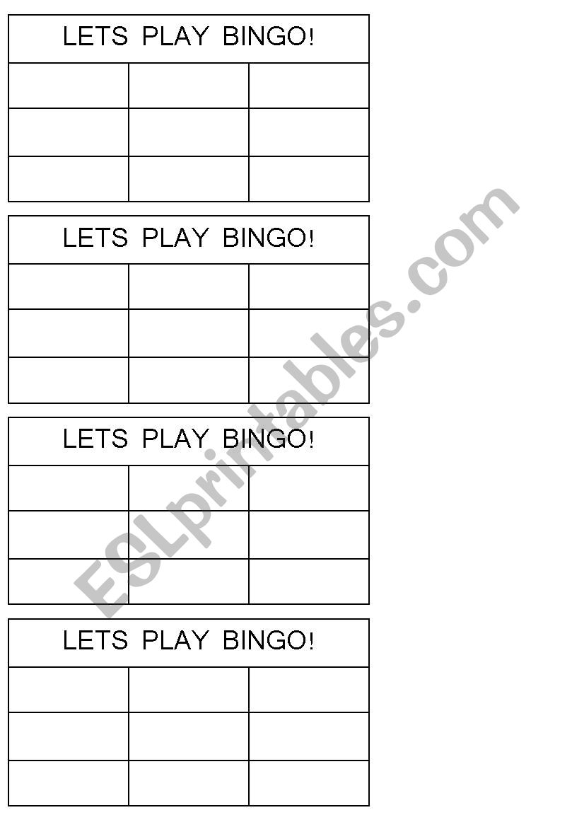 Bingo cards worksheet