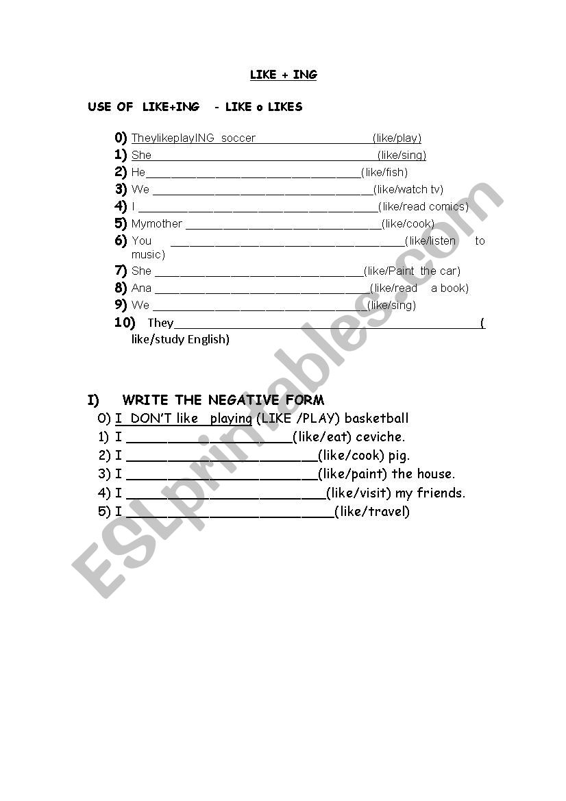 like+ing worksheet