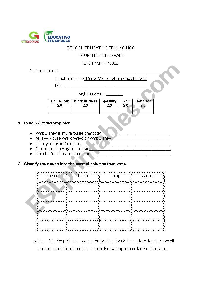 Exam worksheet