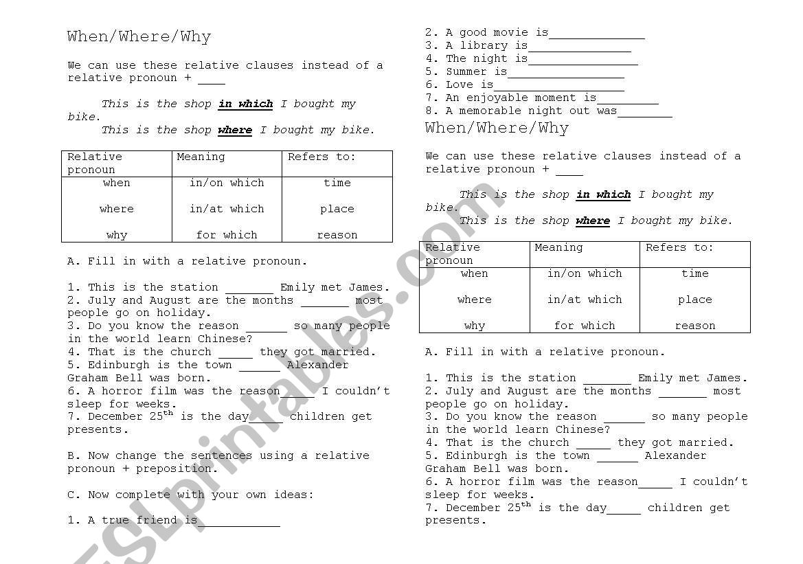 Relative clauses worksheet