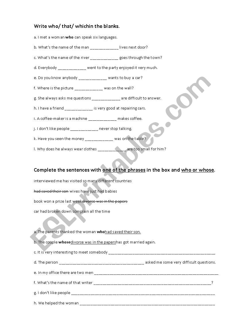 relative clauses worksheet