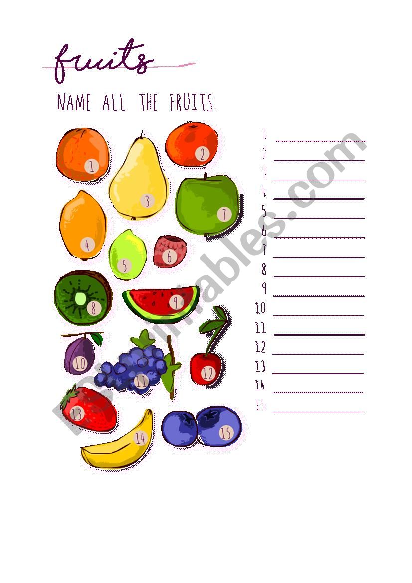 Fruits worksheet