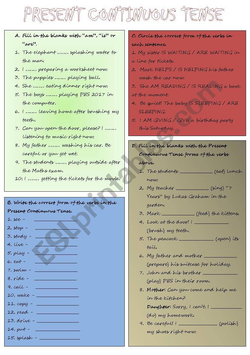 PRESENT CONTINUOUS TENSE worksheet