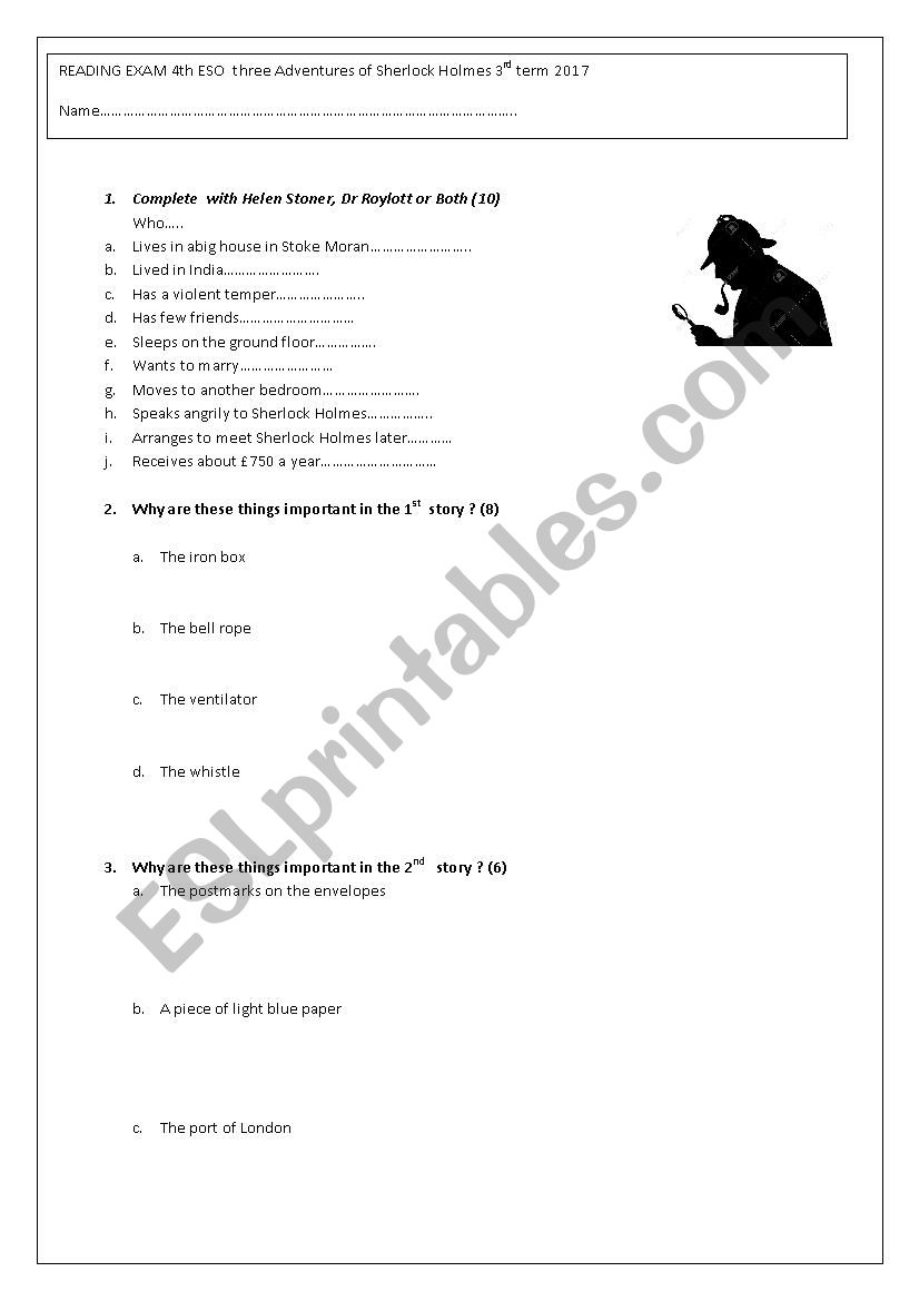 Three Adventures of Sherlock Holmes. reading test. Pearson level 4