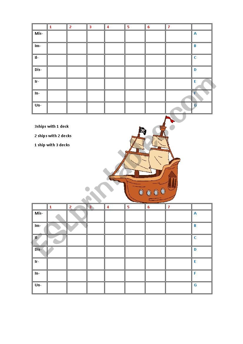 Sea Battle Learning Prefixes worksheet