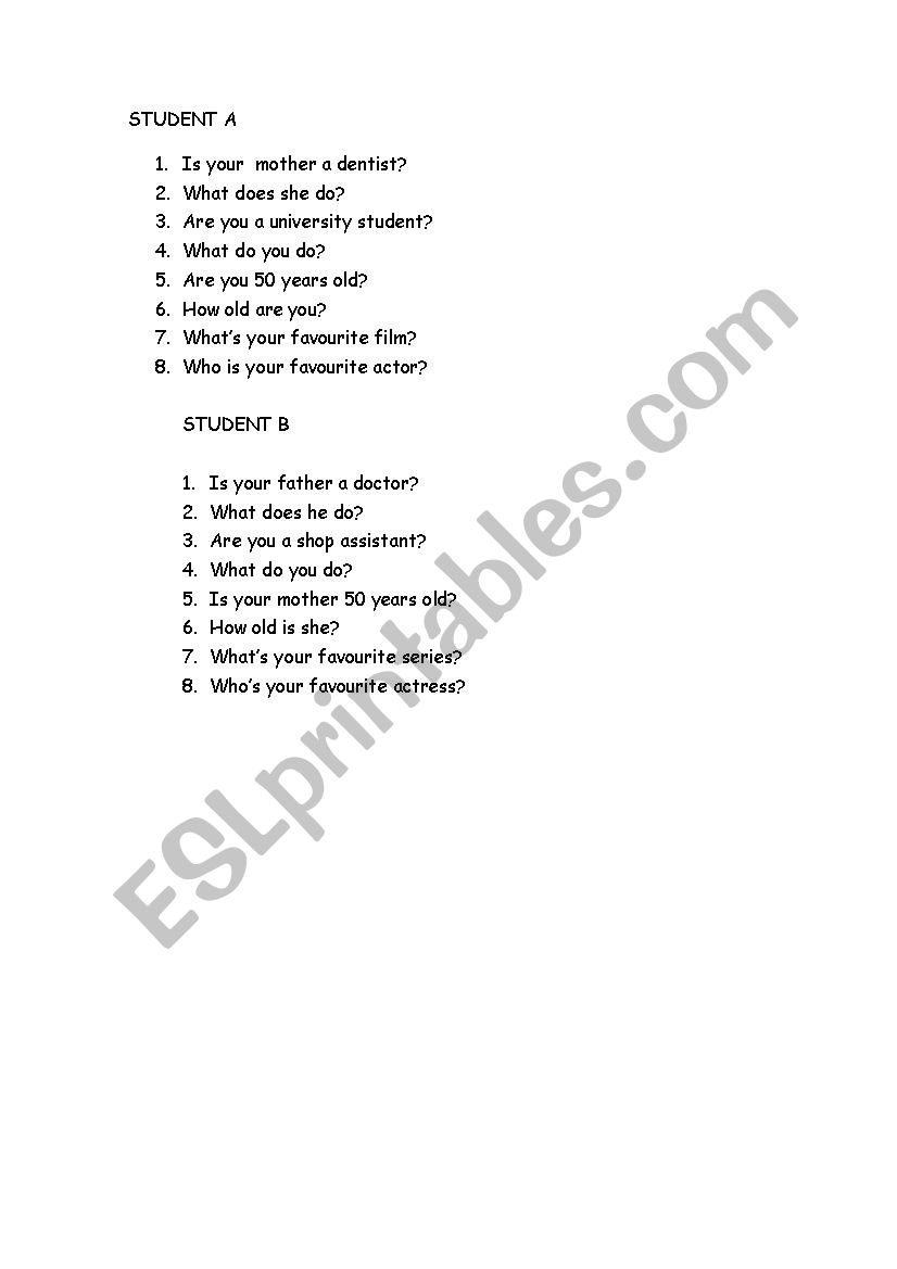 verb to be conversation worksheet