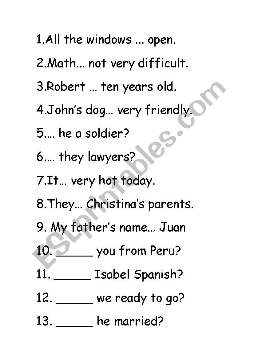 Verb to be drills worksheet