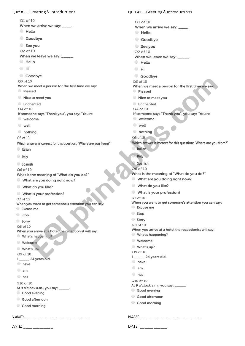 Quiz - At Hotel worksheet