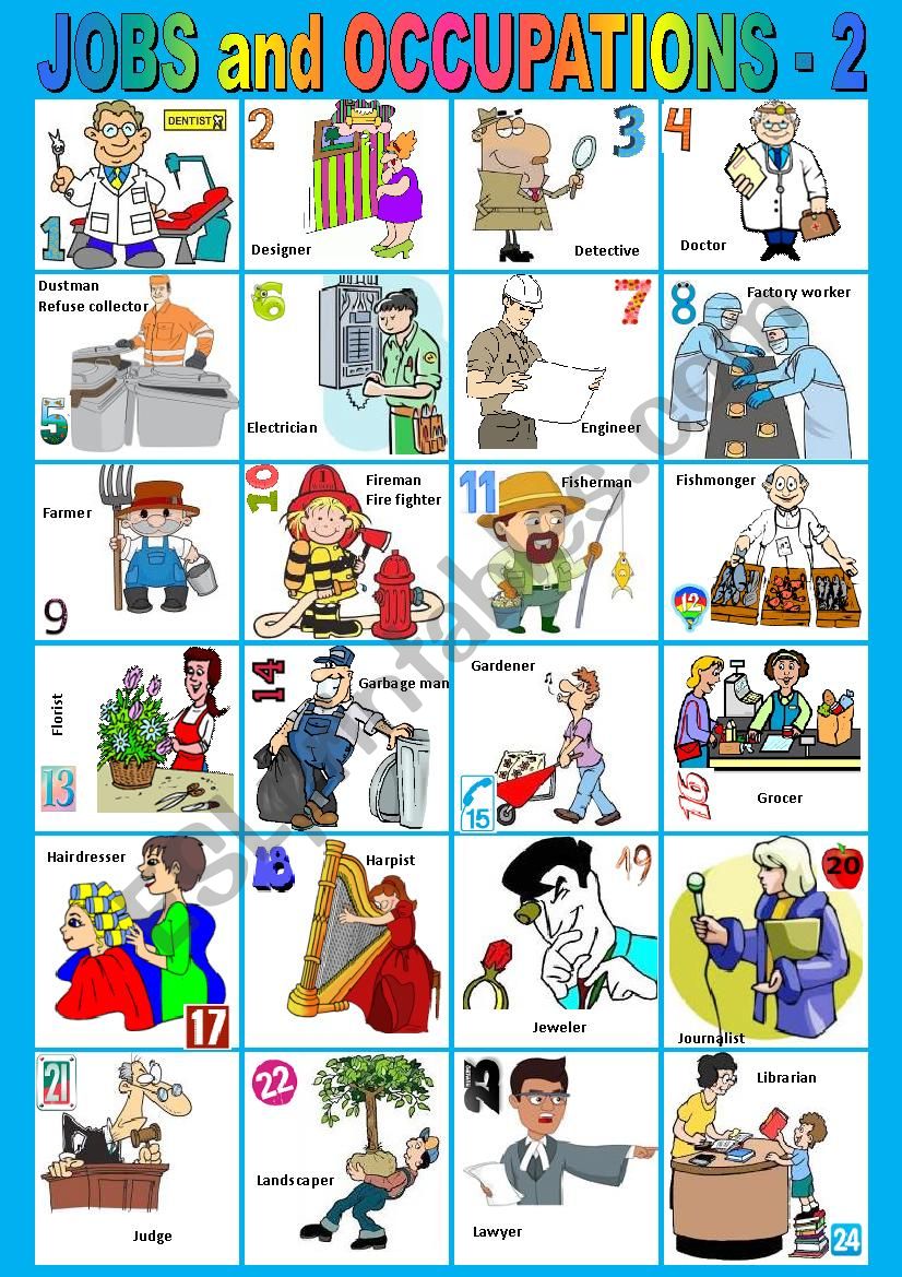 Jobs and Occupations from D to L - 2. Pictionary. + KEY