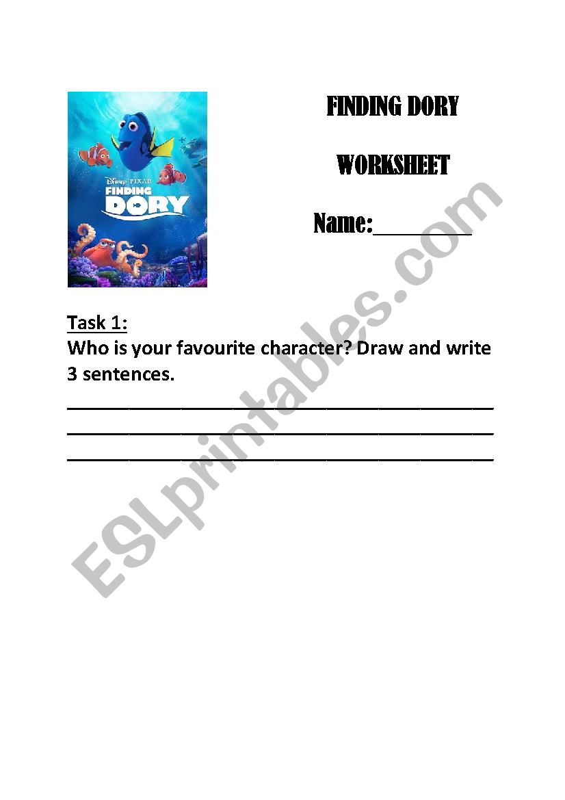 Finding Dory and prepositions worksheet