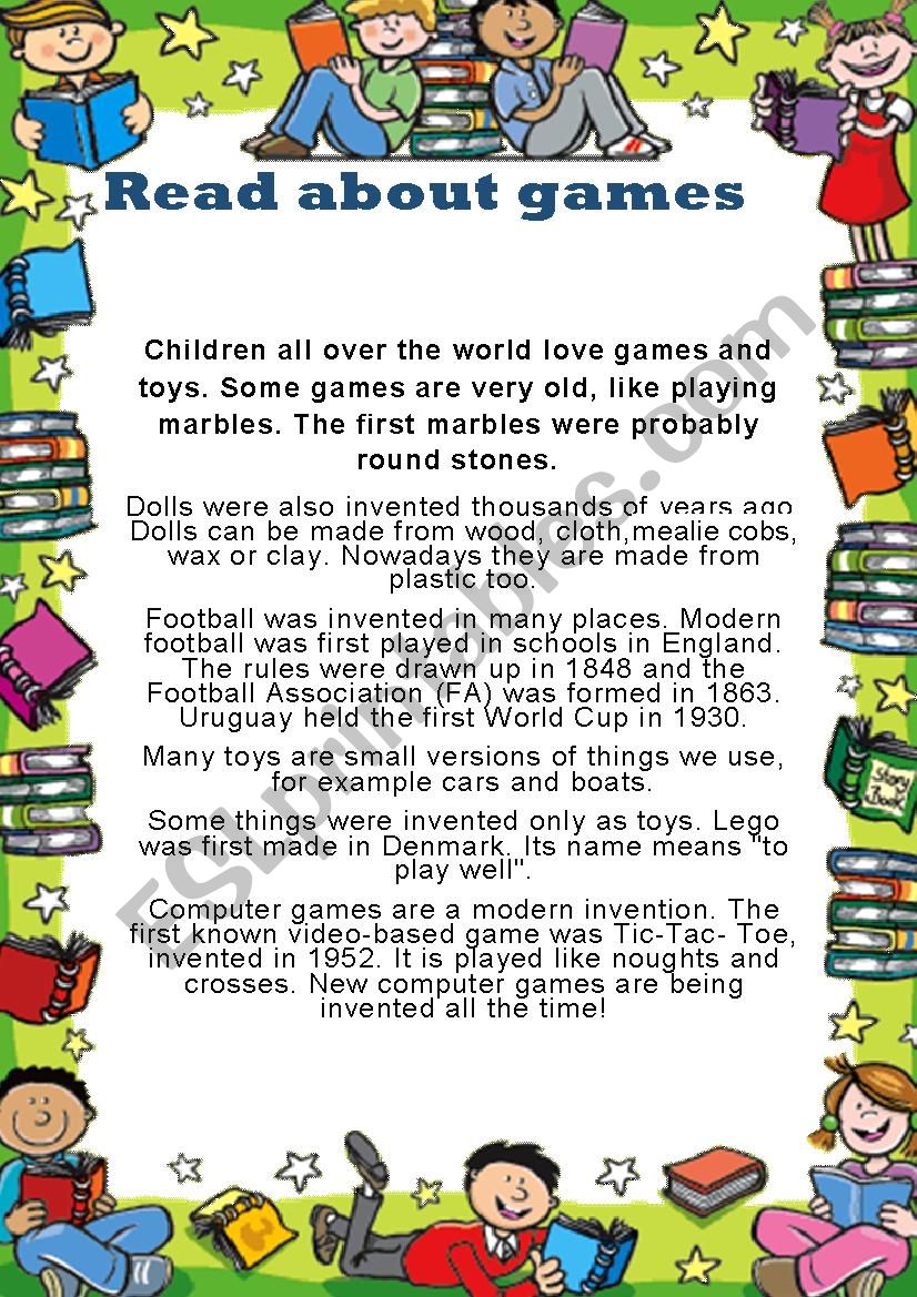 Read about games worksheet