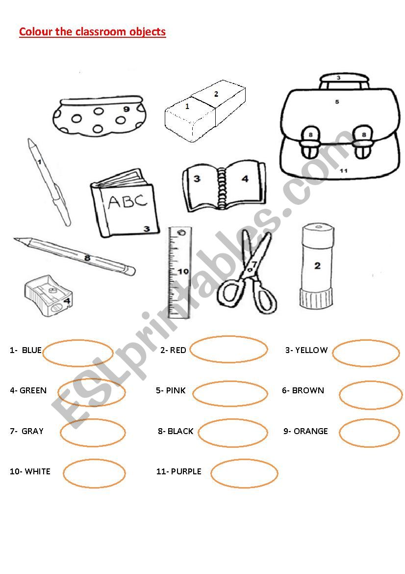 Classroom Objects worksheet