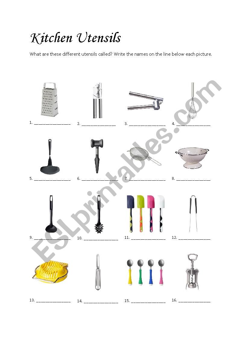 Kitchen utensils worksheet