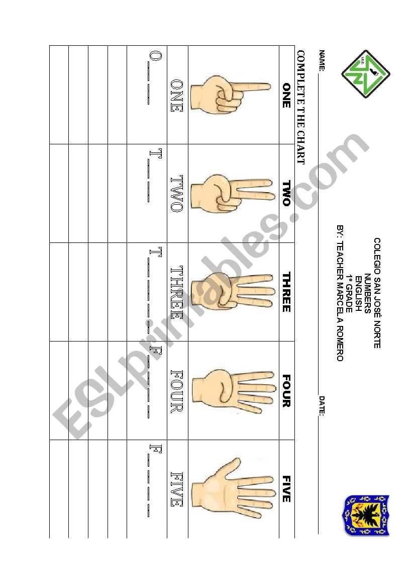 WRTING NUMBERS worksheet