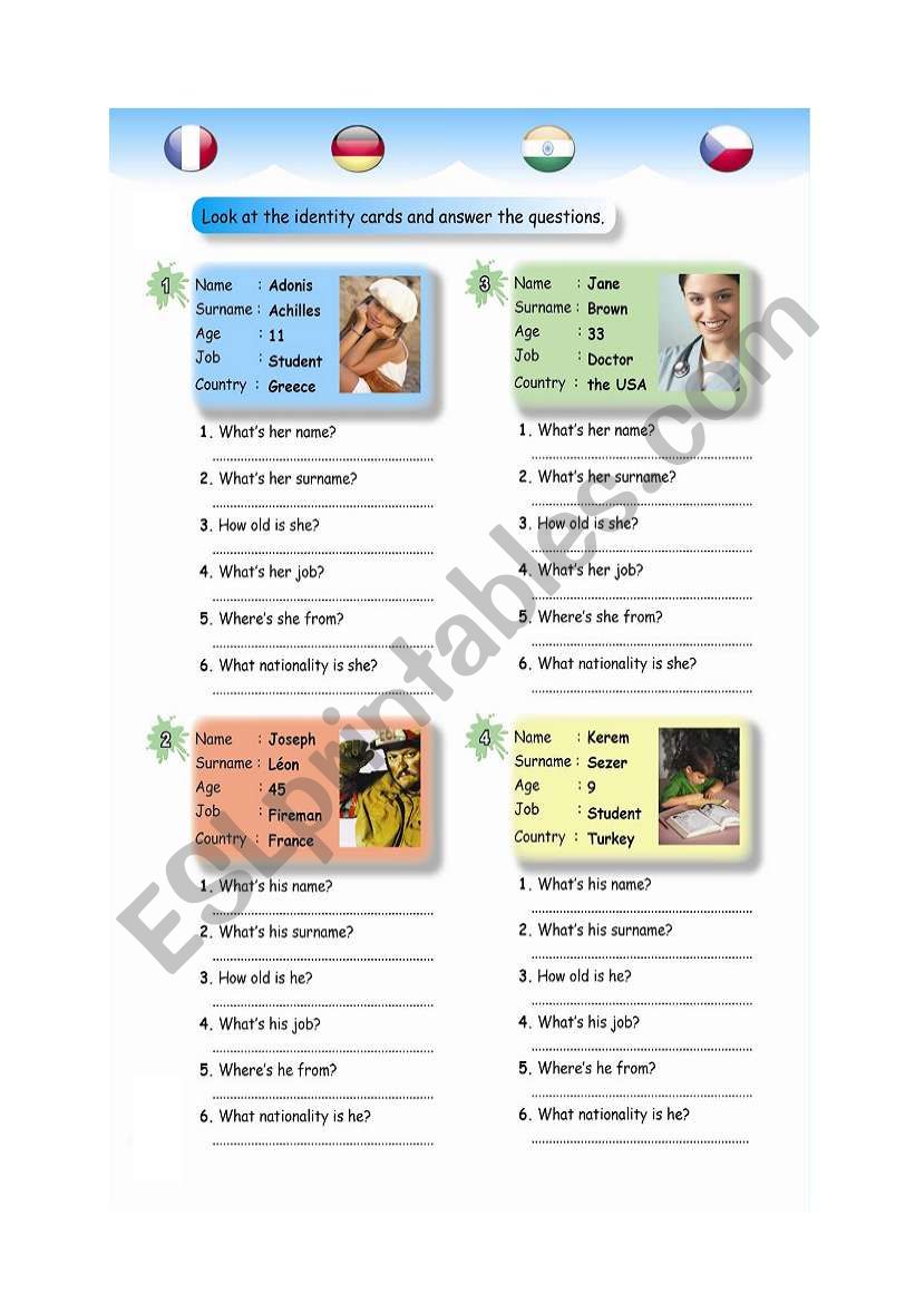 identity card and answer the questions