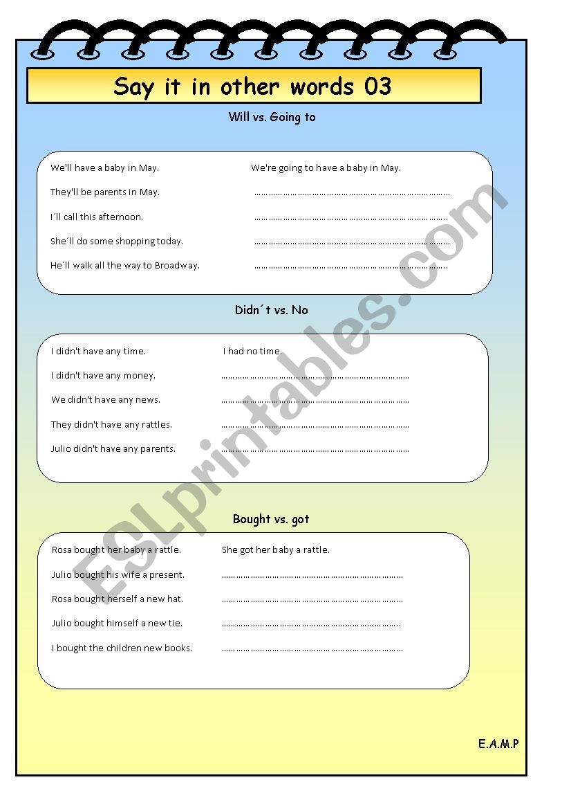Say it in other words 03 worksheet