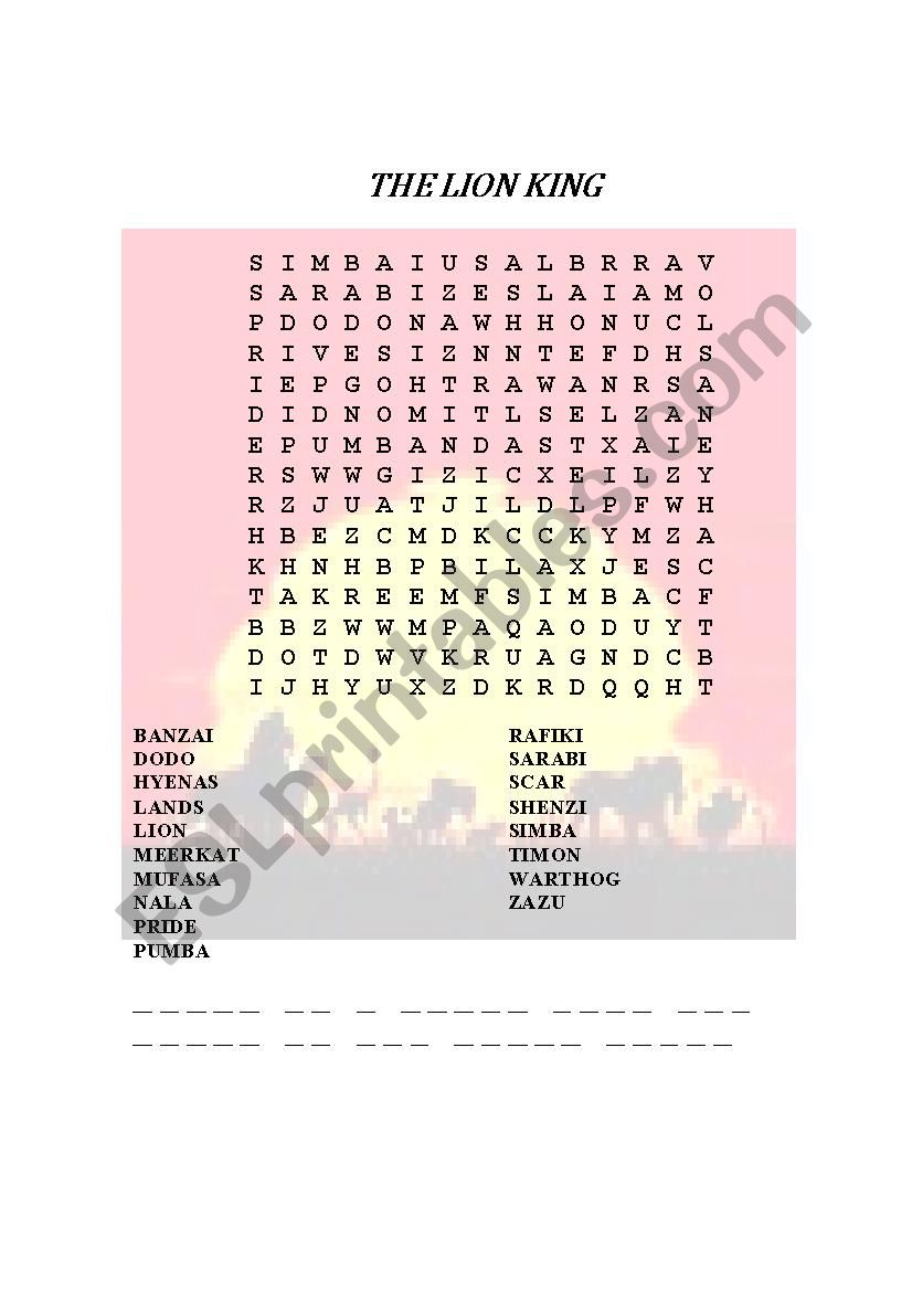 The Lion King Character Word Search