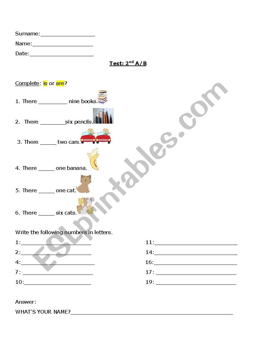 There is/are - numbers 1-20 worksheet