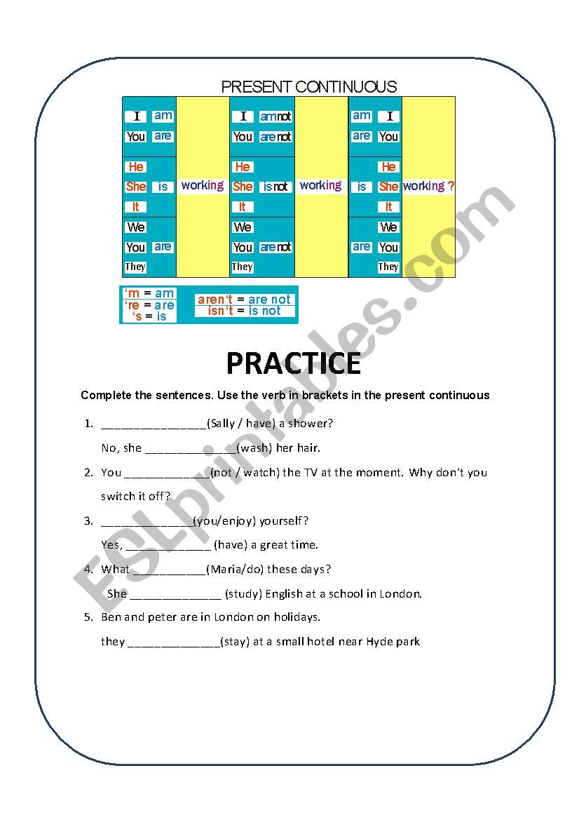 practice of present continuous