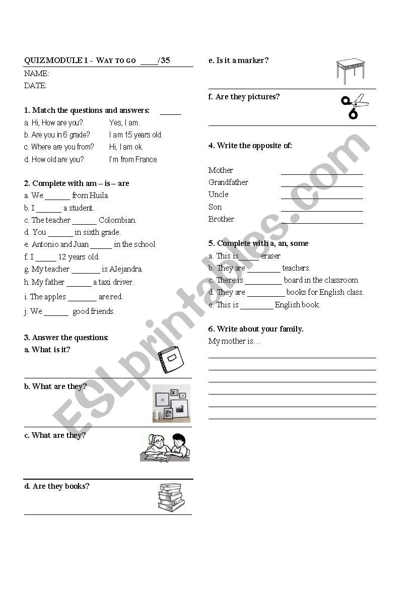 Test family and school objects. 