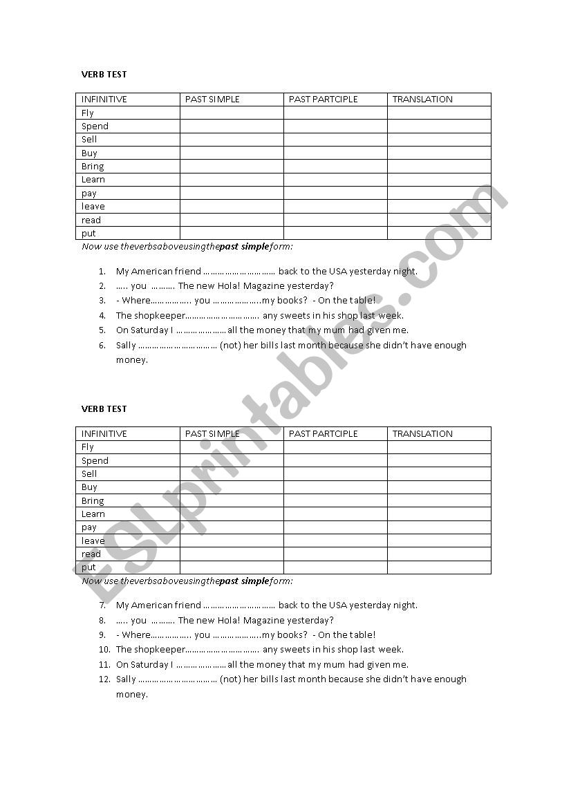 irregular verb test and practice