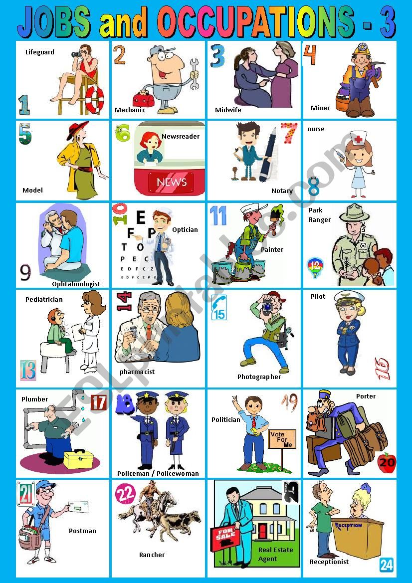 Jobs and Occupations from L to R - 3. Pictionary. + KEY