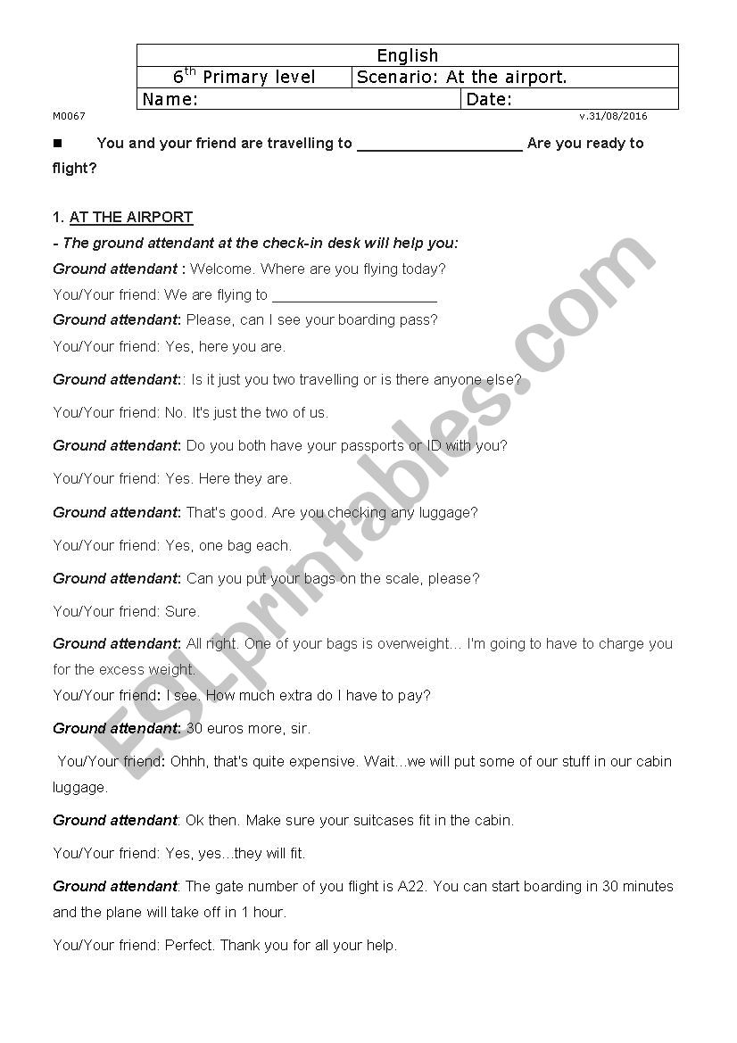 AT THE AIRPORT SCENARIO worksheet