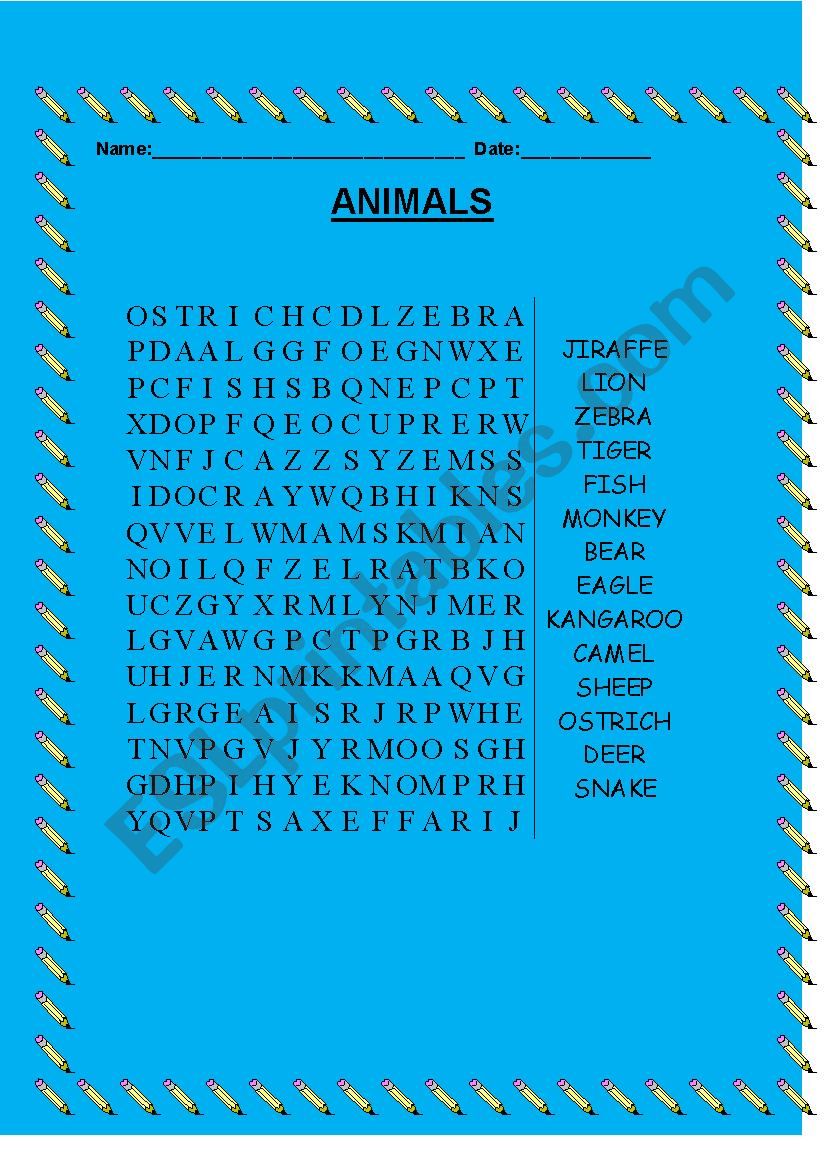 animals worksheet