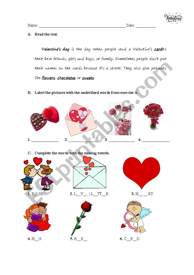 Valentines day worksheet