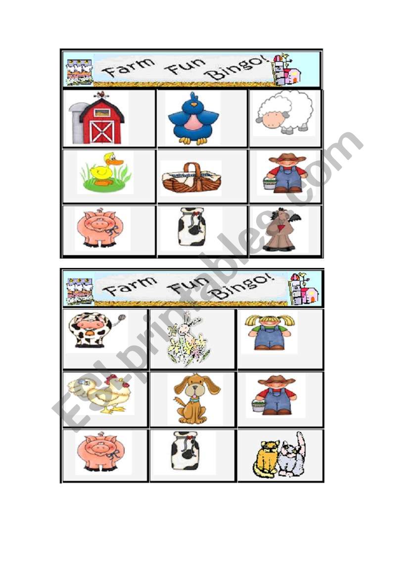 fun farm bingo 1/3 worksheet